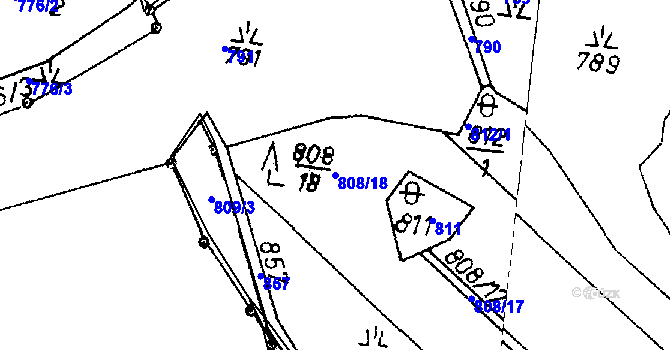 Parcela st. 808/18 v KÚ Dolní Bolíkov, Katastrální mapa
