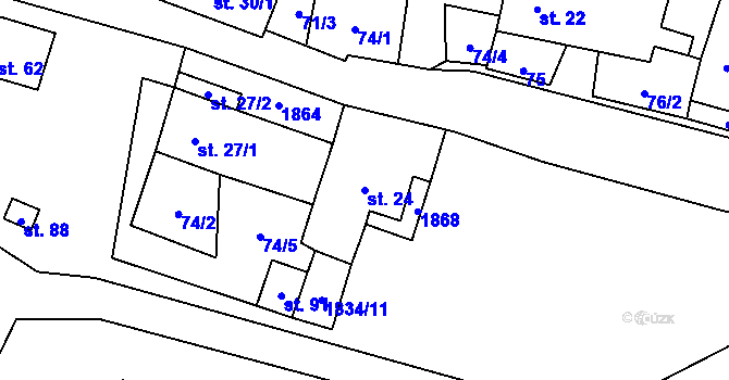 Parcela st. 24 v KÚ Mutná, Katastrální mapa