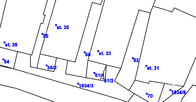 Parcela st. 32 v KÚ Mutná, Katastrální mapa