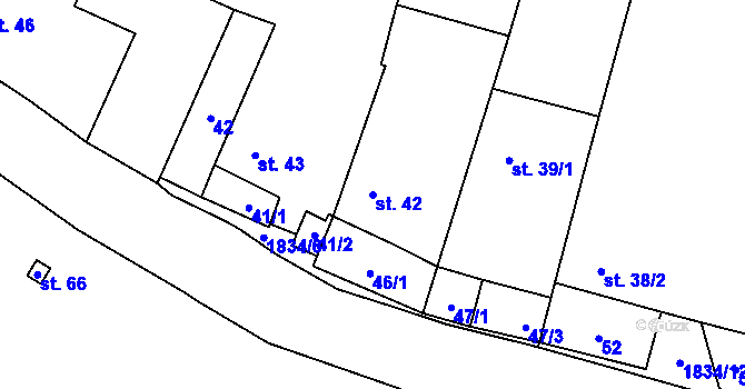 Parcela st. 42 v KÚ Mutná, Katastrální mapa