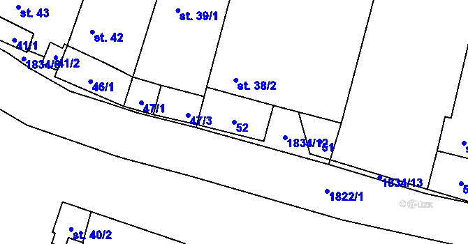 Parcela st. 52 v KÚ Mutná, Katastrální mapa
