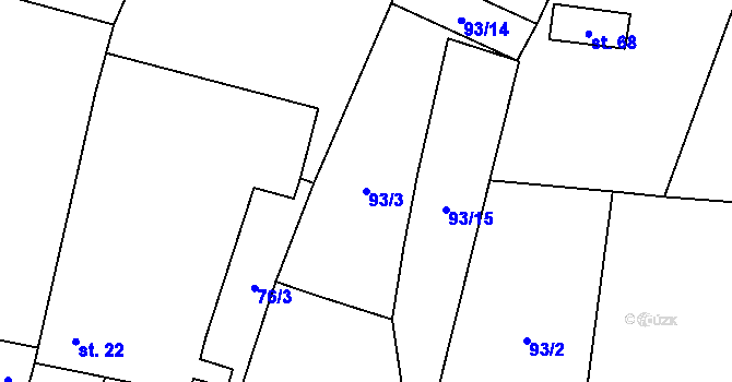 Parcela st. 93/3 v KÚ Mutná, Katastrální mapa
