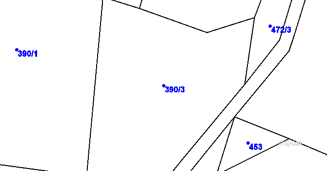 Parcela st. 390/3 v KÚ Mutná, Katastrální mapa