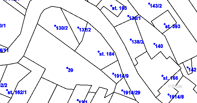 Parcela st. 184 v KÚ Cotkytle, Katastrální mapa
