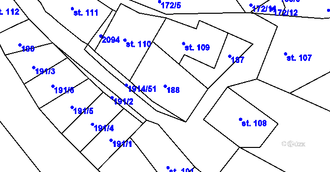 Parcela st. 188 v KÚ Cotkytle, Katastrální mapa