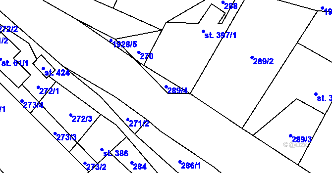Parcela st. 289/4 v KÚ Cotkytle, Katastrální mapa