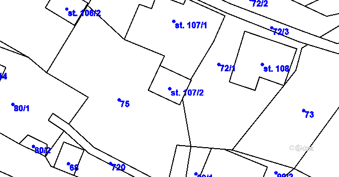 Parcela st. 107/2 v KÚ Crhov, Katastrální mapa