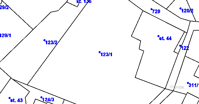 Parcela st. 123/1 v KÚ Crhov, Katastrální mapa