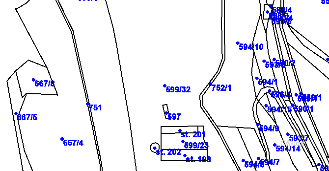 Parcela st. 599/32 v KÚ Crhov, Katastrální mapa