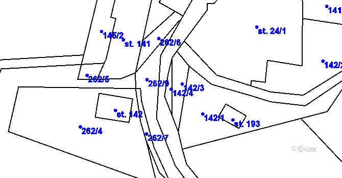Parcela st. 142/4 v KÚ Crhov, Katastrální mapa