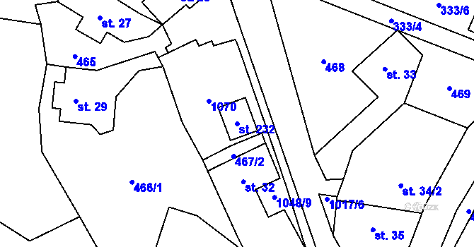 Parcela st. 232 v KÚ Ctětín, Katastrální mapa
