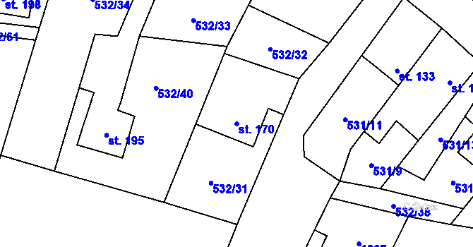 Parcela st. 170 v KÚ Ctětín, Katastrální mapa
