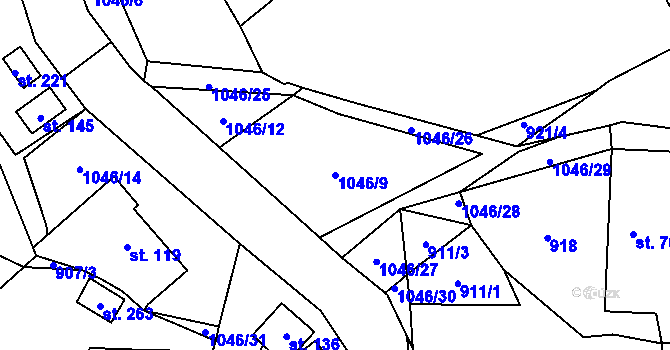 Parcela st. 1046/9 v KÚ Ctětín, Katastrální mapa