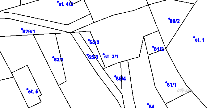 Parcela st. 3/1 v KÚ Ctiboř, Katastrální mapa