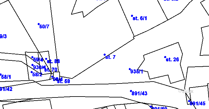 Parcela st. 7 v KÚ Ctiboř, Katastrální mapa