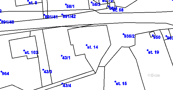 Parcela st. 14 v KÚ Ctiboř, Katastrální mapa