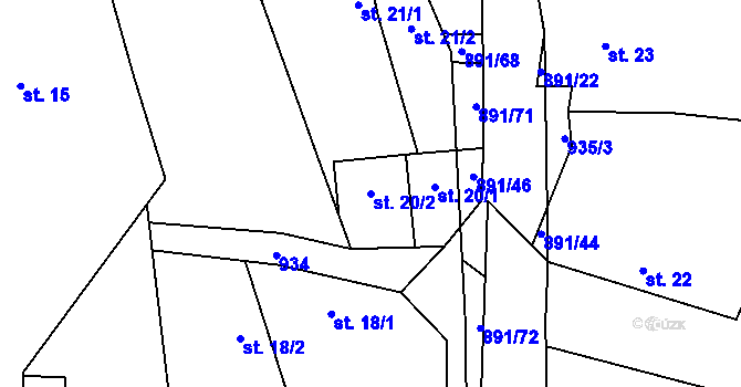 Parcela st. 20/2 v KÚ Ctiboř, Katastrální mapa