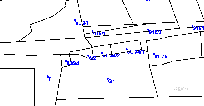 Parcela st. 34/2 v KÚ Ctiboř, Katastrální mapa