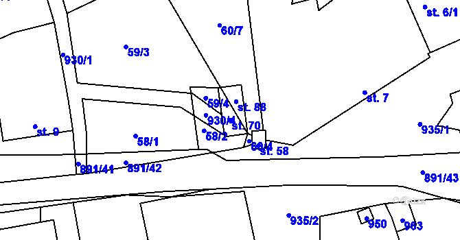 Parcela st. 70 v KÚ Ctiboř, Katastrální mapa