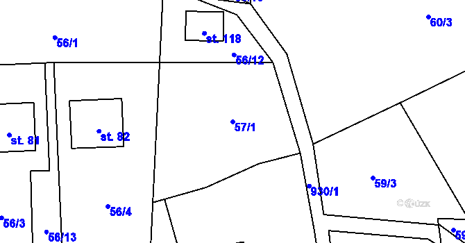 Parcela st. 57/1 v KÚ Ctiboř, Katastrální mapa