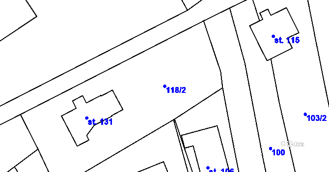 Parcela st. 118/2 v KÚ Ctiboř, Katastrální mapa