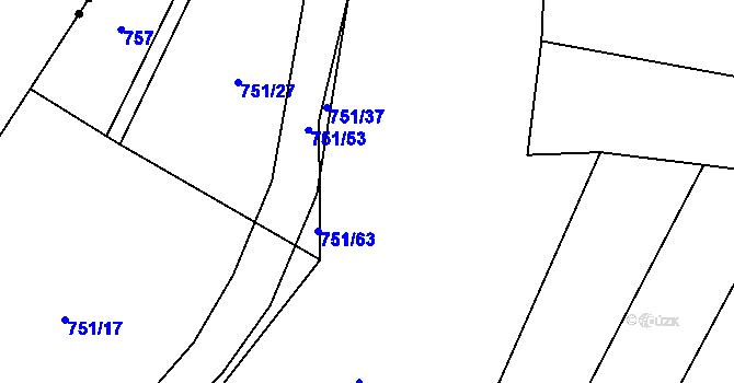 Parcela st. 751/9 v KÚ Ctiboř, Katastrální mapa