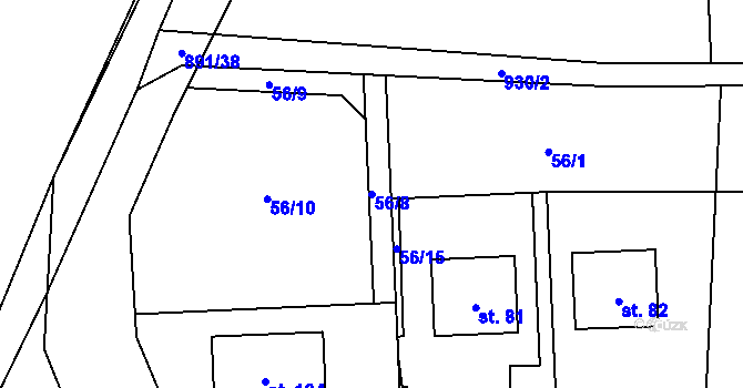 Parcela st. 56/8 v KÚ Ctiboř, Katastrální mapa