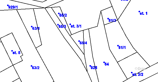 Parcela st. 65/4 v KÚ Ctiboř, Katastrální mapa
