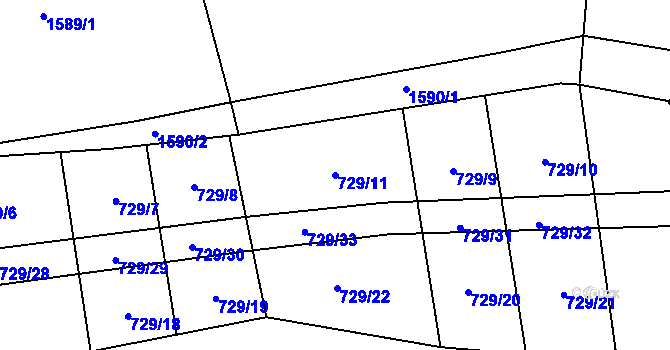 Parcela st. 729/11 v KÚ Ctiboř, Katastrální mapa