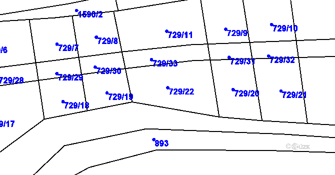 Parcela st. 729/22 v KÚ Ctiboř, Katastrální mapa