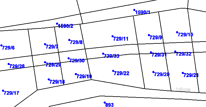 Parcela st. 729/33 v KÚ Ctiboř, Katastrální mapa