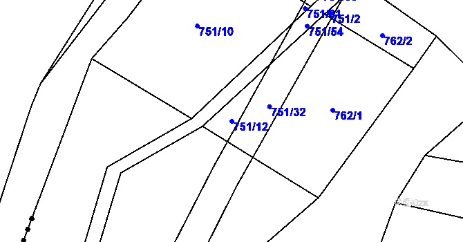 Parcela st. 751/12 v KÚ Ctiboř, Katastrální mapa