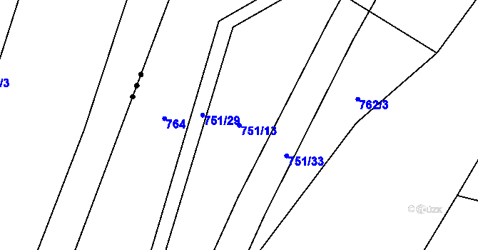 Parcela st. 751/13 v KÚ Ctiboř, Katastrální mapa