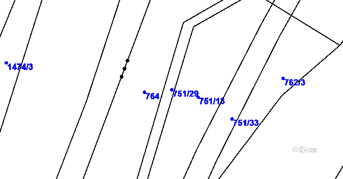 Parcela st. 751/29 v KÚ Ctiboř, Katastrální mapa