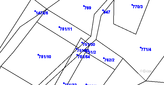 Parcela st. 751/30 v KÚ Ctiboř, Katastrální mapa