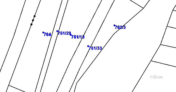 Parcela st. 751/33 v KÚ Ctiboř, Katastrální mapa