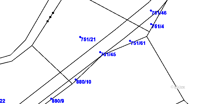 Parcela st. 751/45 v KÚ Ctiboř, Katastrální mapa