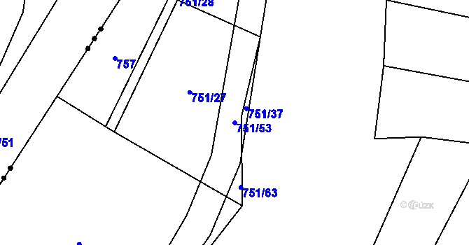Parcela st. 751/53 v KÚ Ctiboř, Katastrální mapa