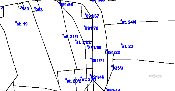 Parcela st. 891/68 v KÚ Ctiboř, Katastrální mapa