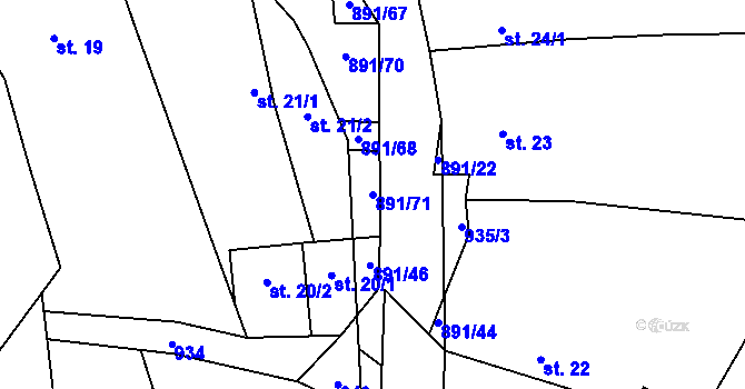 Parcela st. 891/71 v KÚ Ctiboř, Katastrální mapa