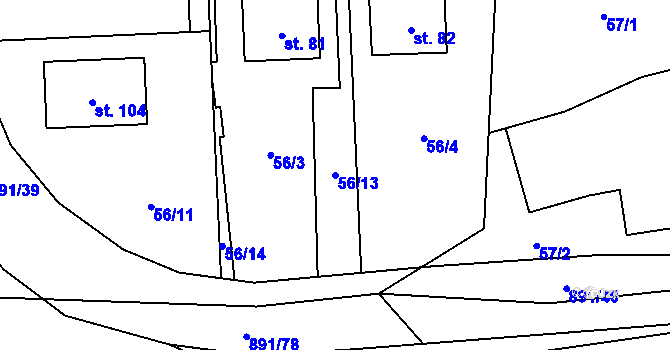Parcela st. 56/13 v KÚ Ctiboř, Katastrální mapa