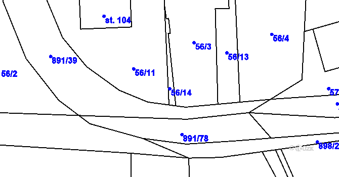 Parcela st. 56/14 v KÚ Ctiboř, Katastrální mapa