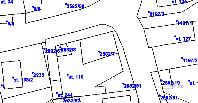 Parcela st. 2582/7 v KÚ Ctiboř u Tachova, Katastrální mapa