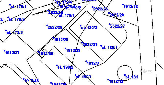 Parcela st. 2622/31 v KÚ Ctiboř u Tachova, Katastrální mapa