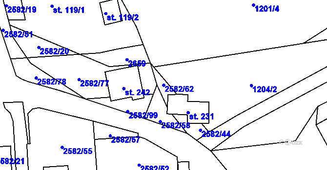 Parcela st. 2582/62 v KÚ Ctiboř u Tachova, Katastrální mapa
