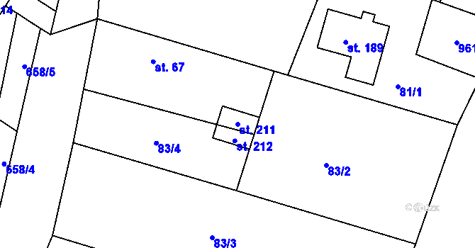 Parcela st. 211 v KÚ Ctiměřice, Katastrální mapa