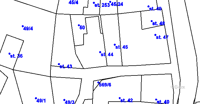 Parcela st. 44 v KÚ Ctiněves, Katastrální mapa
