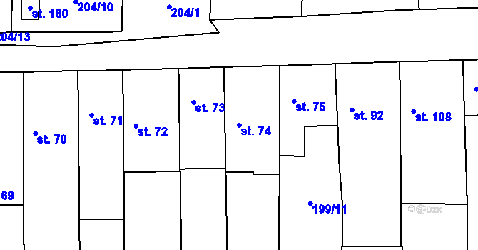 Parcela st. 74 v KÚ Ctiněves, Katastrální mapa