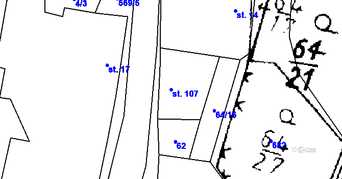 Parcela st. 107 v KÚ Ctiněves, Katastrální mapa