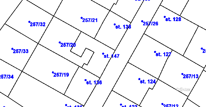 Parcela st. 147 v KÚ Ctiněves, Katastrální mapa